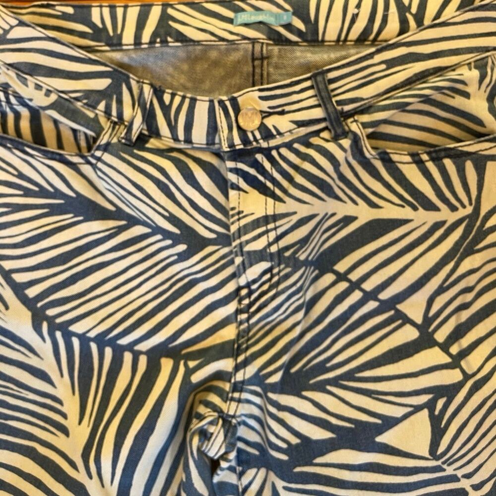 J.McLaughlin Jaycie Jeans Palm Print Blue White Button Denim Pants Size 8 - Picture 6 of 8